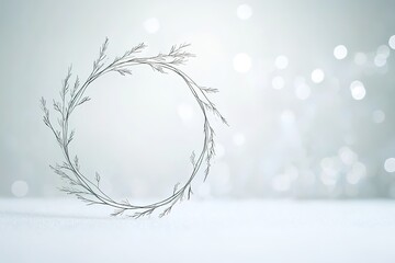 Elegant minimalist wreath on serene snowy background