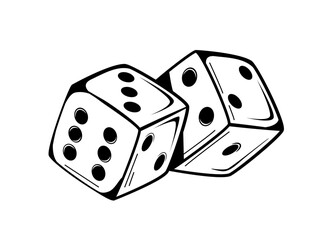 Black and white illustration of two dice in a bold street art style. The design captures the essence of flash tattoo culture and represents the themes of chance and risk. Vector illustration.
