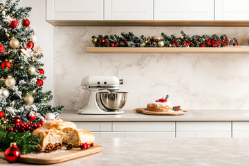 Cozy kitchen room decorated for Christmas with rustic charm and elegant touches.