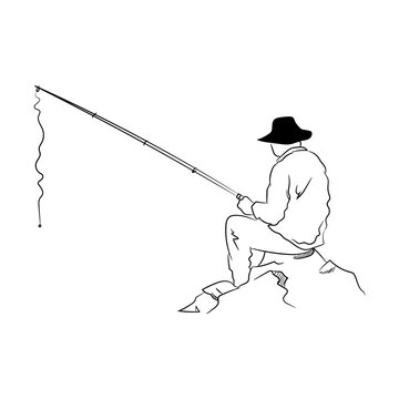 recommend clip art: Illustration of a middle-aged man fishing with a fishing rod