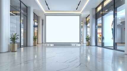 Mockup Blank large LED screen at front of showroom in shopping mall