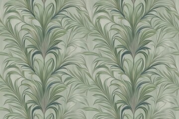 Fototapeta premium A luxury Japanese style seamless tile with exotic foliage pattern in light and dark green. Continuous summer hawaiian fabrics background. Graphic foliage ornament pattern. Backdrop, fabric painting. 