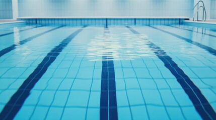 Obraz premium A swimming pool lane marker with clear water reflections, indoor setting with blue tiles, Serene style