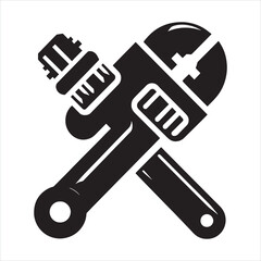 Pipe wrench icon silhouette on white background
