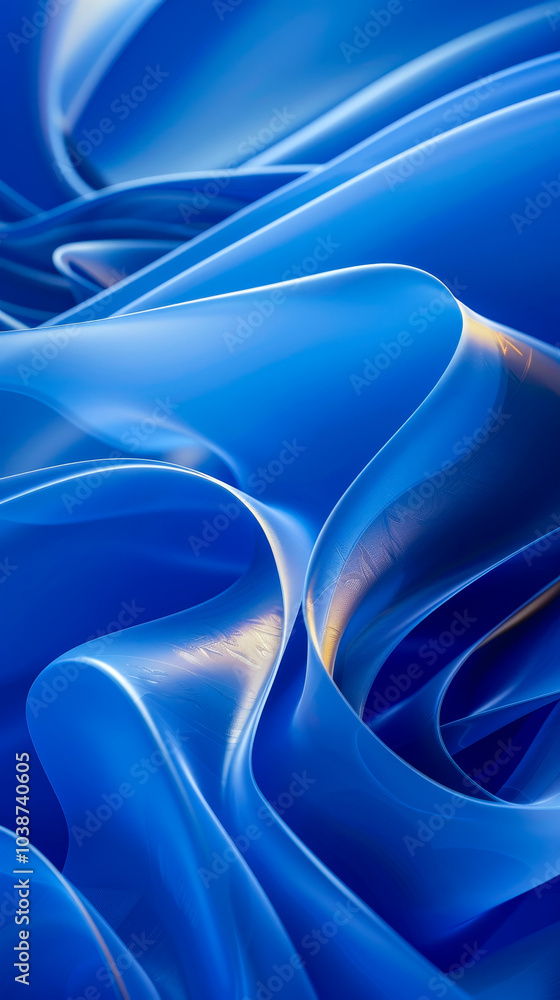 Poster abstract curvy blue 3d surfaces with glossy waves, modern digital render, fluid and dynamic shapes, 