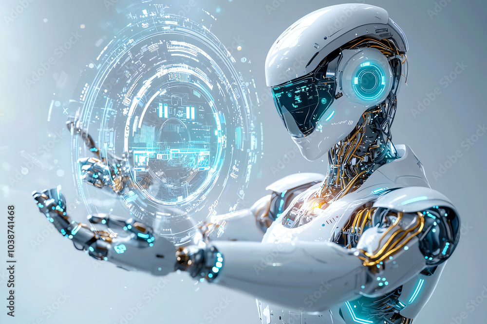 Poster humanoid robot engaging with holographic interface a glimpse into the future of human-robot interact