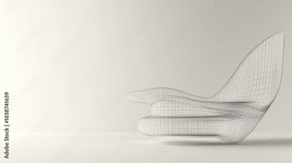 Poster a minimalist 3d rendering of a wireframe structure composed of lines and planes, set against a neutr