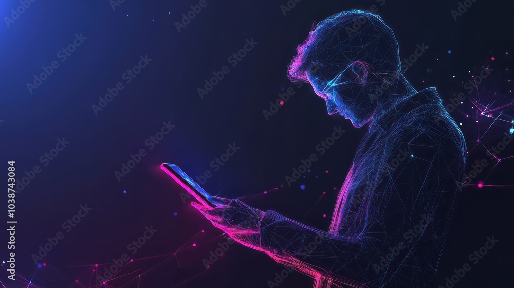 Aufkleber abstract digital businessman with tablet uses chatbot app. concept of artificial intelligence and te
