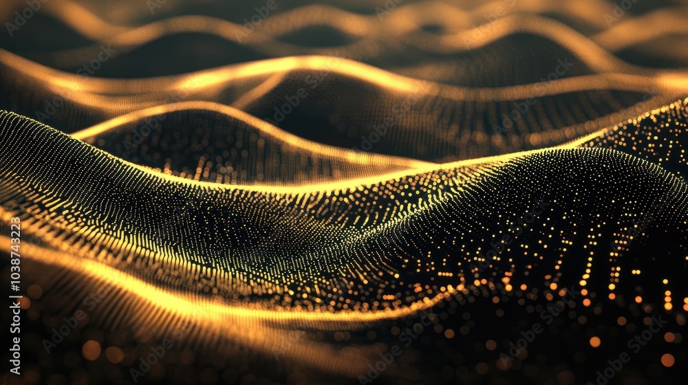 Poster Abstract digital wave of particles. Futuristic point wave. Technology background