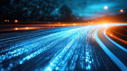 Abstract road with blue light trails , data transfer speed and digitization concept