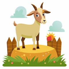 Goat standing on a bale of hay vector illustration