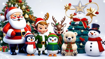 Funny Christmas winter Animal Cartoon Background, Merry Christmas and happy new year Background