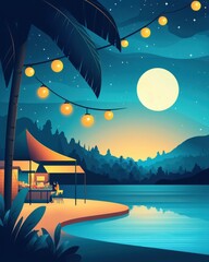 Naklejka premium Riverside Night Market Under the Stars