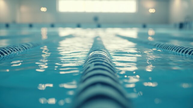 A swimming pool lane marker with rippling water, indoor setting with overhead lighting, Elegant style