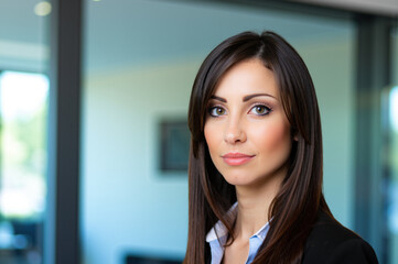Fototapeta premium Confident businesswoman smiling in modern office building
