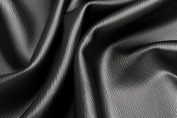 Fototapeta premium Elegant black leather fabric with smooth folds and glossy texture, luxury textile background for fashion and design themes