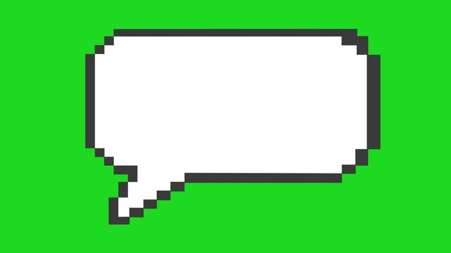 pixel speech bubble balloon animation. chat message communication. cartoon design. green screen chroma key background