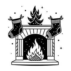 fireplace with stockings hanging and fire burning