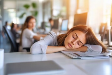 Young Worker Resting at Desk in Office Environment