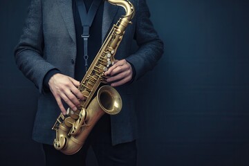 Obraz premium Musician Holding a Saxophone Portrait
