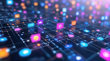 Fototapeta premium digital marketing business Technology concept with Social media Network and mobile app icons on virtual screen.