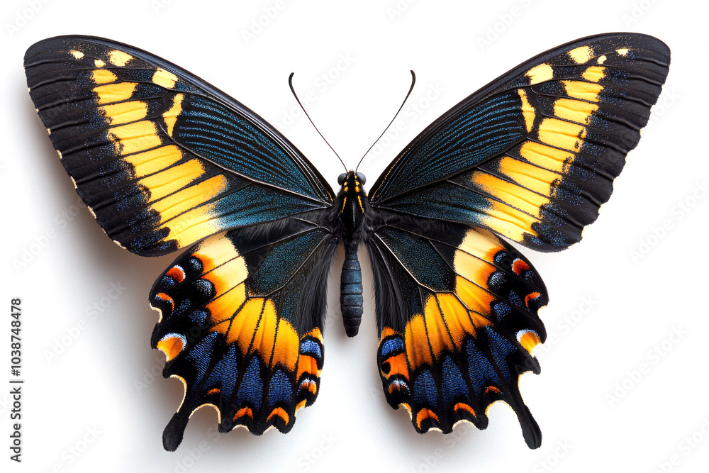 Poster butterfly with open wings showing beautiful pattern isolated on white