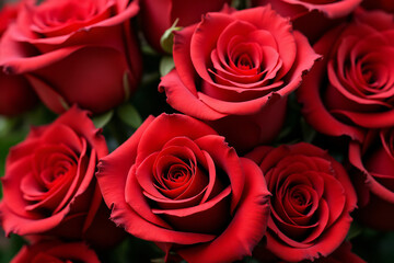 luxurious red roses cut frame full bloom soft petals green leaves