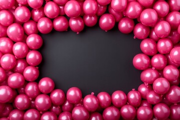 Pink balloons forming border on dark background with copy space
