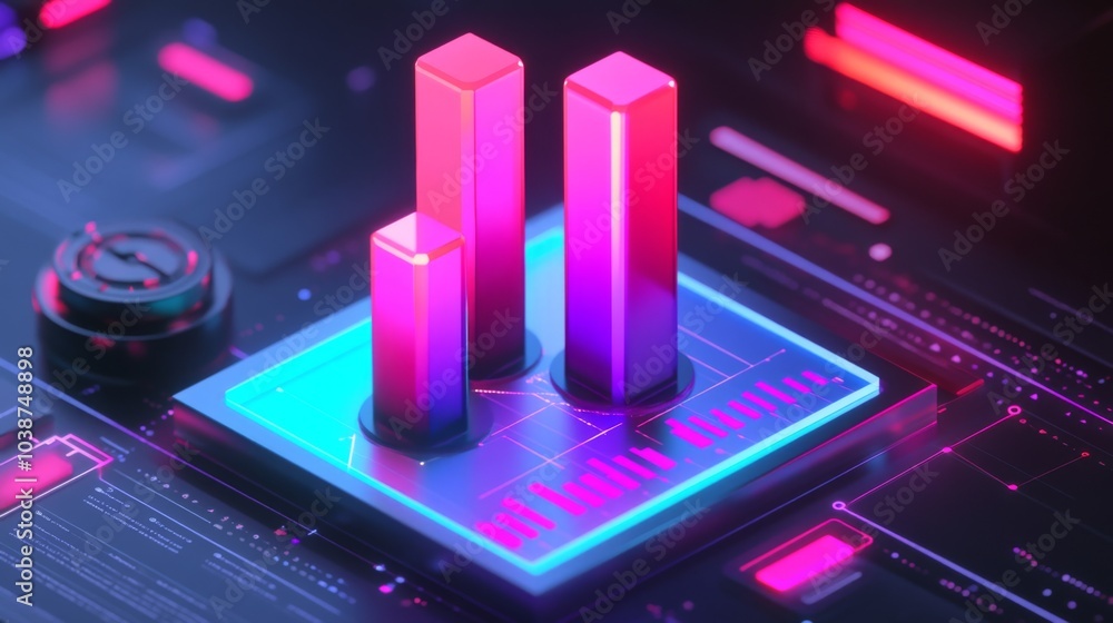 Aufkleber colorful 3d bar graph on digital interface