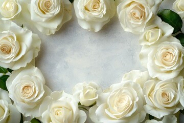 Obraz premium Delicate white roses forming a frame on white background