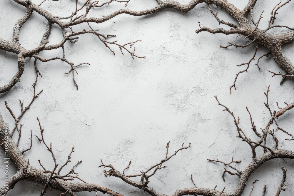 Poster bare winter branches creating frame on white background