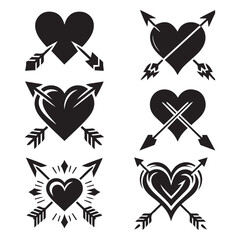 Heart with arrow silhouette set vector  black colour white background