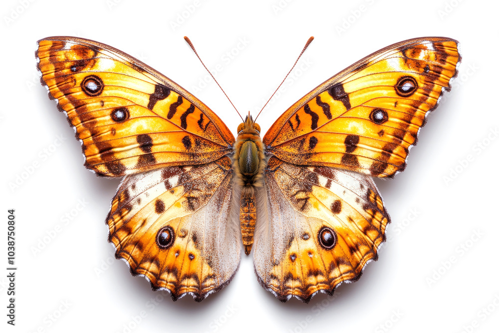 Poster butterfly with open wings showing beautiful pattern isolated on white