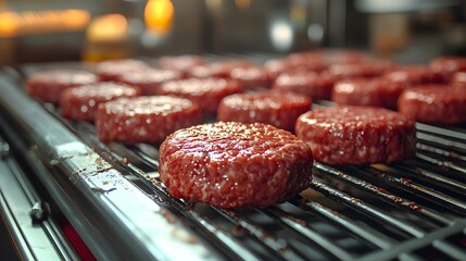 Juicy burger patties on a professional grilling
