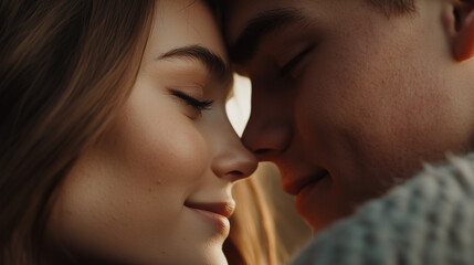 Fototapeta premium A close embrace between a couple enjoying a sunset, symbolizing affection and connection, perfect for commercial use in wedding, engagement, and relationship-themed content. Commercial