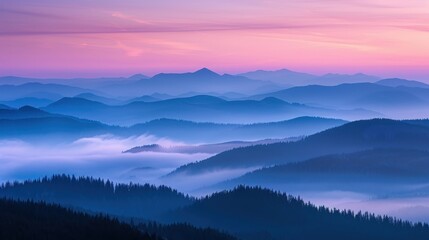 Obraz premium Serene Mountain Landscape at Dawn with Mist