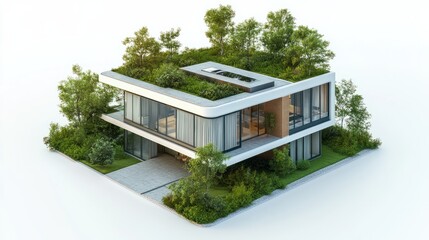 Sustainable Eco-Friendly House Isometric Model isolated
