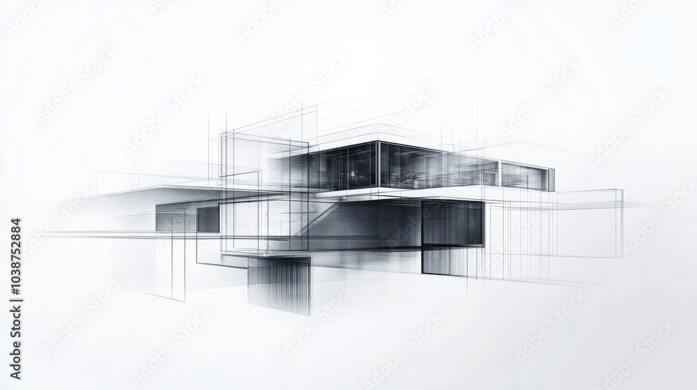 Poster urban geometry - minimalist vector art of abstract linear 3d building design