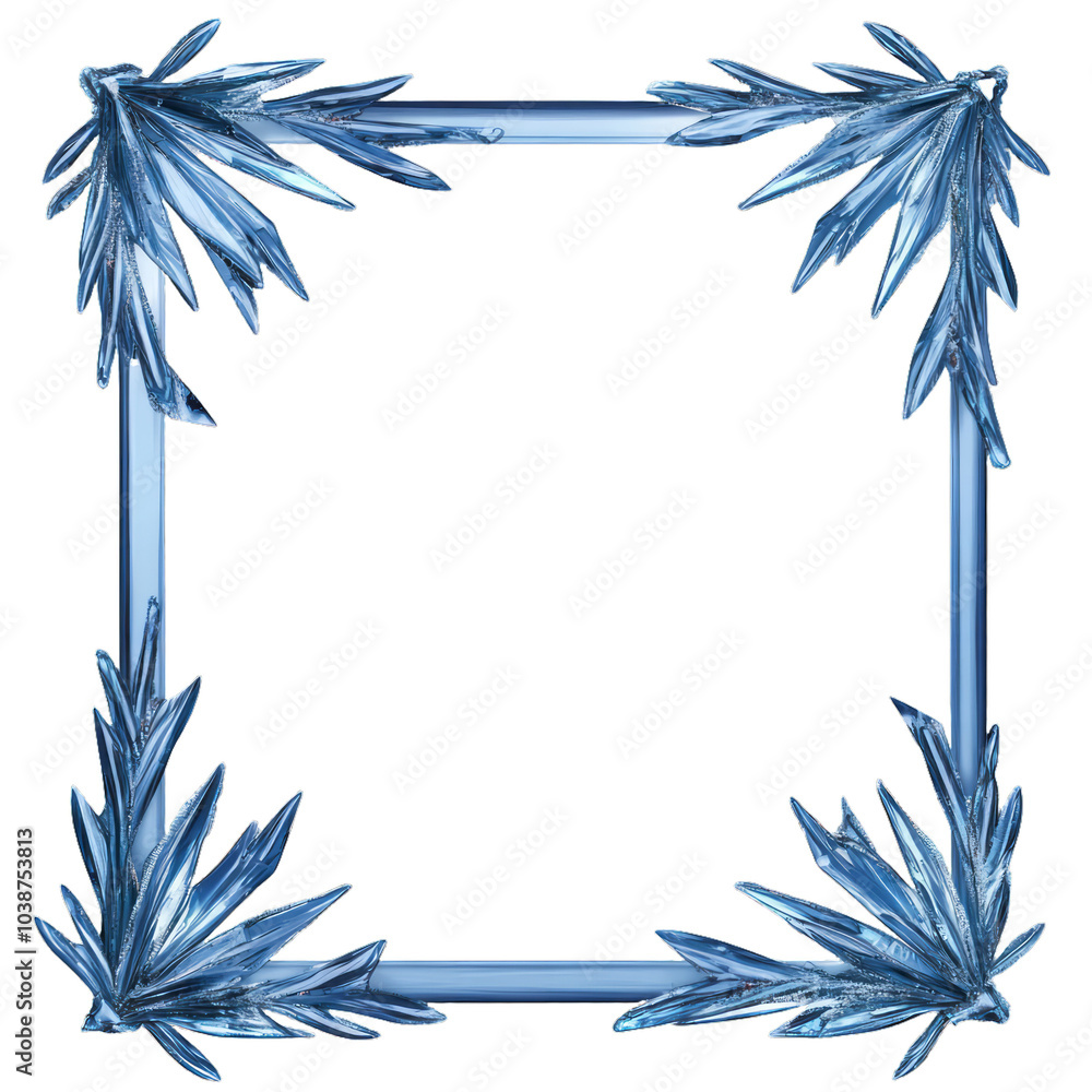 Poster frosted glass christmas frame with icy patterns and shimmering light reflections isolated on a trans