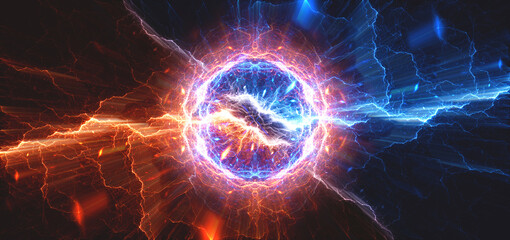 Hot orange and cold blue electrical lightning background