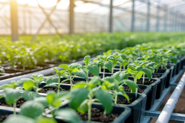 Greenhouse filled with hybrid plants, showcasing the results of genetic modification and selective breeding, reflecting advancements in horticulture, crop improvement, and agricultural technology