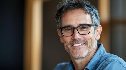 Happy middle aged professional business man, smiling mature executive ceo manager, 45 years old male entrepreneur, confident business owner wearing glasses in office. Headshot portrait 