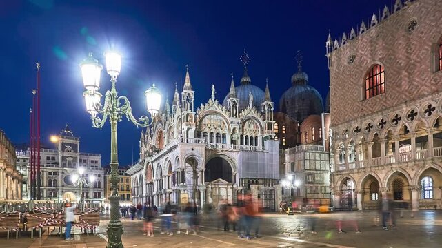 VENICE, ITALY - APRIL 24, 2018: St Mark's Patriarchal Cathedral Basilica of Saint Mark. Superintendence of Archeology, Fine Arts and Landscape for Municipality of Venice and the Lagoon.