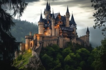 Fototapeta premium Enchanting castle structure reminiscent of classic fairy tales.