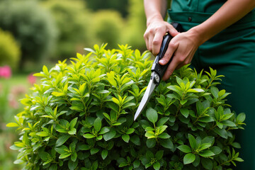 cutting bushes lush garden removes unwanted foliage quickly outdoors every summer season