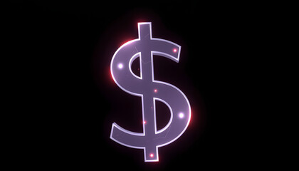 Obraz premium Glowing Dollar Sign with Abstract Digital Elements on Dark Background. 3D Rendering isolated with white highlights, png