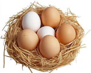 PNG of eggs nestled in straw, representing human food.