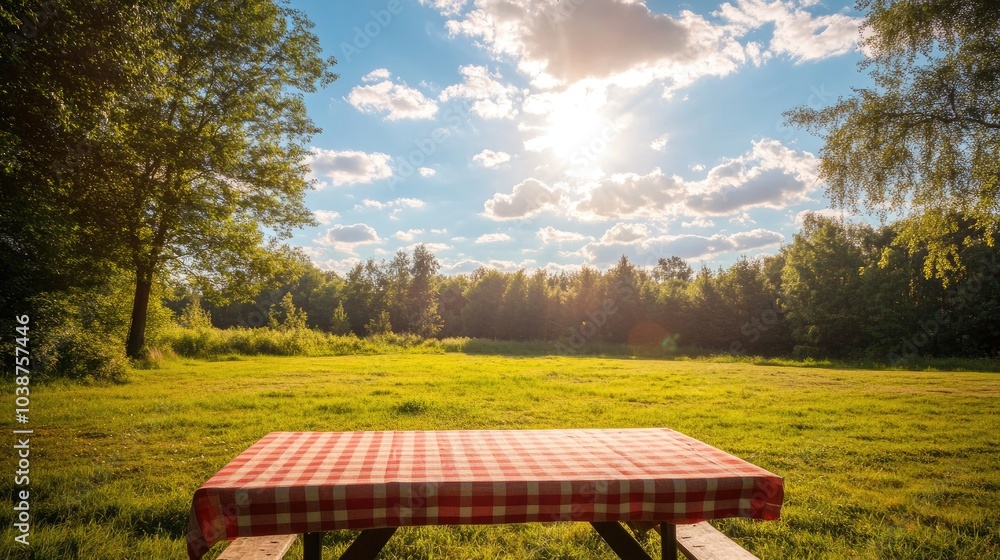 Poster enjoy a summer picnic in a sunny nature setting with wide open space generative ai