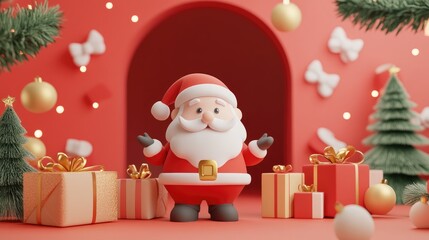 Santa Claus and gifts flat design front view North Pole theme 3D 