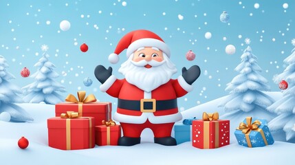Santa Claus and gifts flat design front view North Pole theme 3D 
